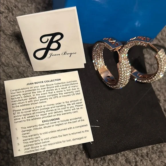 Joan Boyce Rose Gold Hoop Earrings with Crystals - Picture 2 of 10